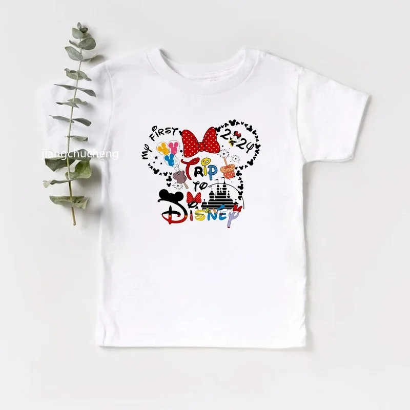 New My First Disney Trip 2024 Kids\' T-shirt Funny Short Sleeve Men\'s and Women\'s Disney Vacation T-shirt Kids Parentage Outfit