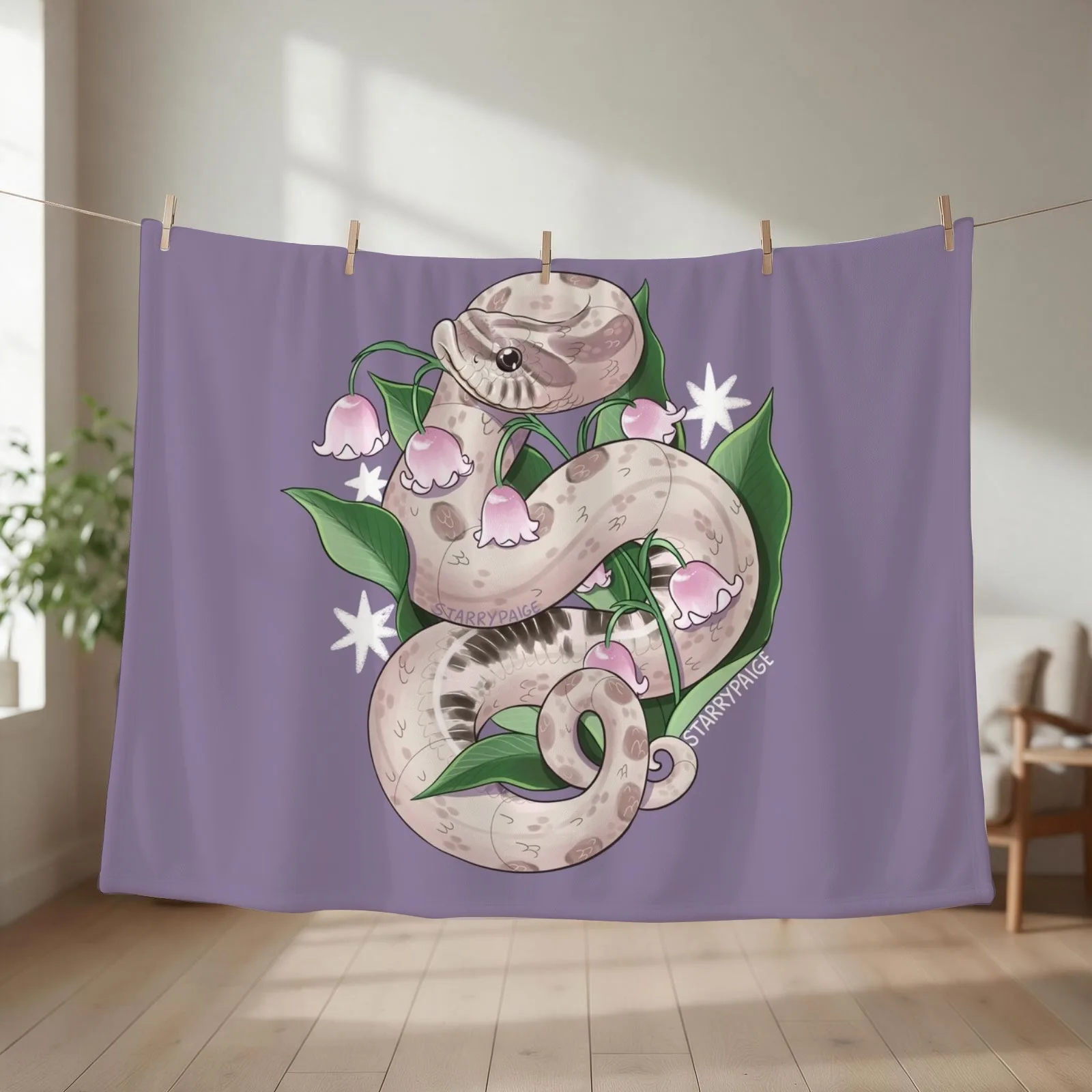 Lavender Hognose Snake with Lily of the Valley Throw Blanket couch cozy soft plush fuzzy picnic outdoor blanket