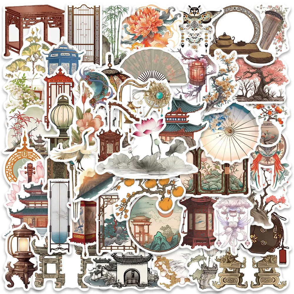 

50 шт. китайский стиль узор DIY граффити наклейка китайский фонарь элегантный бамбуковый экран ноутбук дневник материал чехол для телефона чемодан