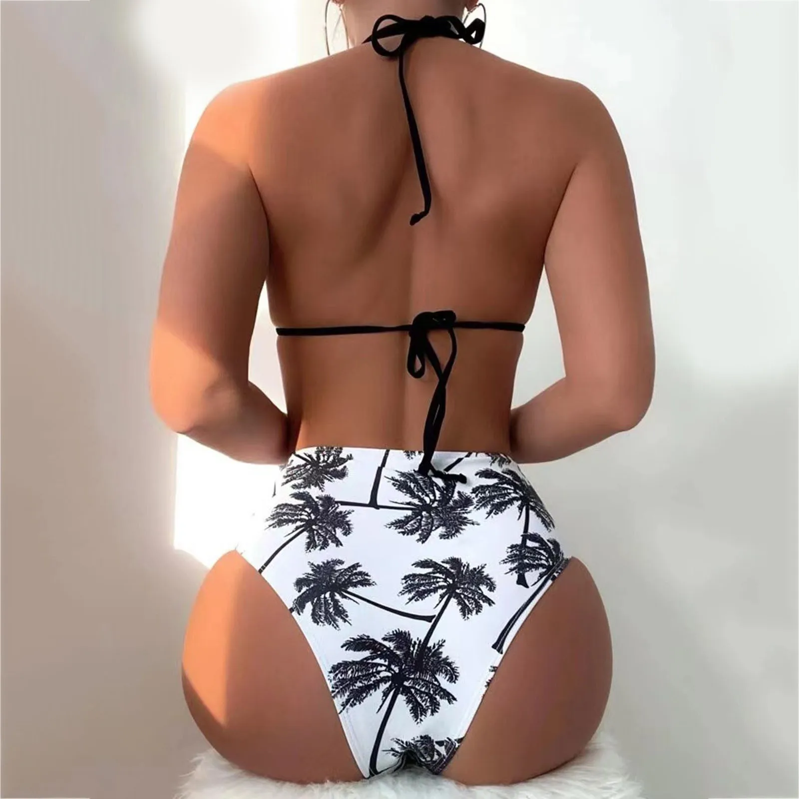 Women's Sexy Bikini Lace Coconut Print High Waisted Suit