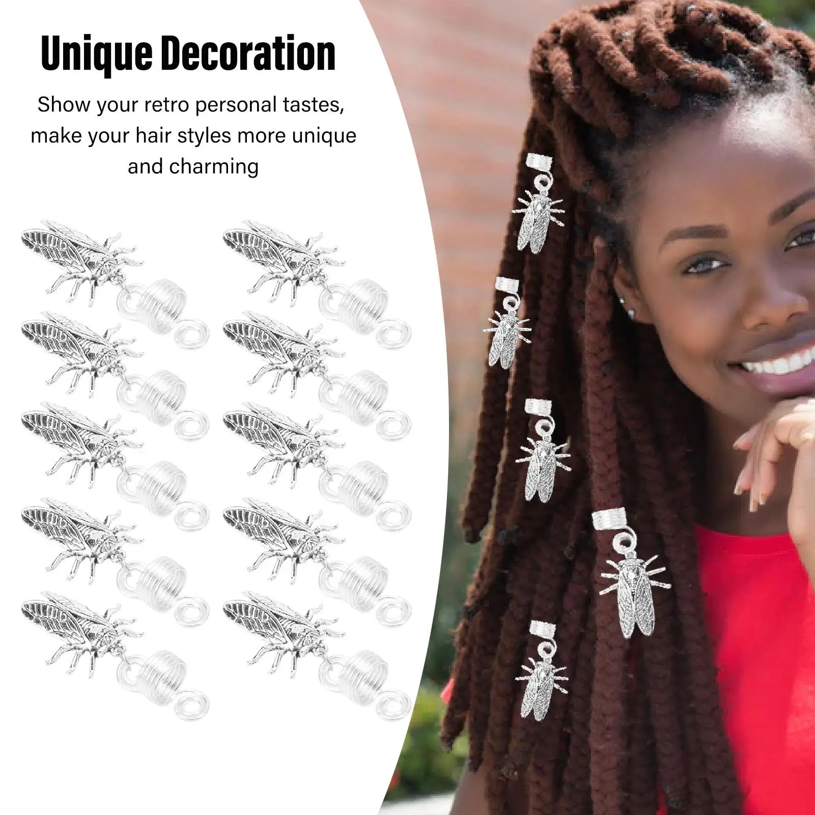 Cool Cicada Design Metal Dreadlock, Jóias para Decoração de Cabelo, Multi Usos para Homens e Mulheres