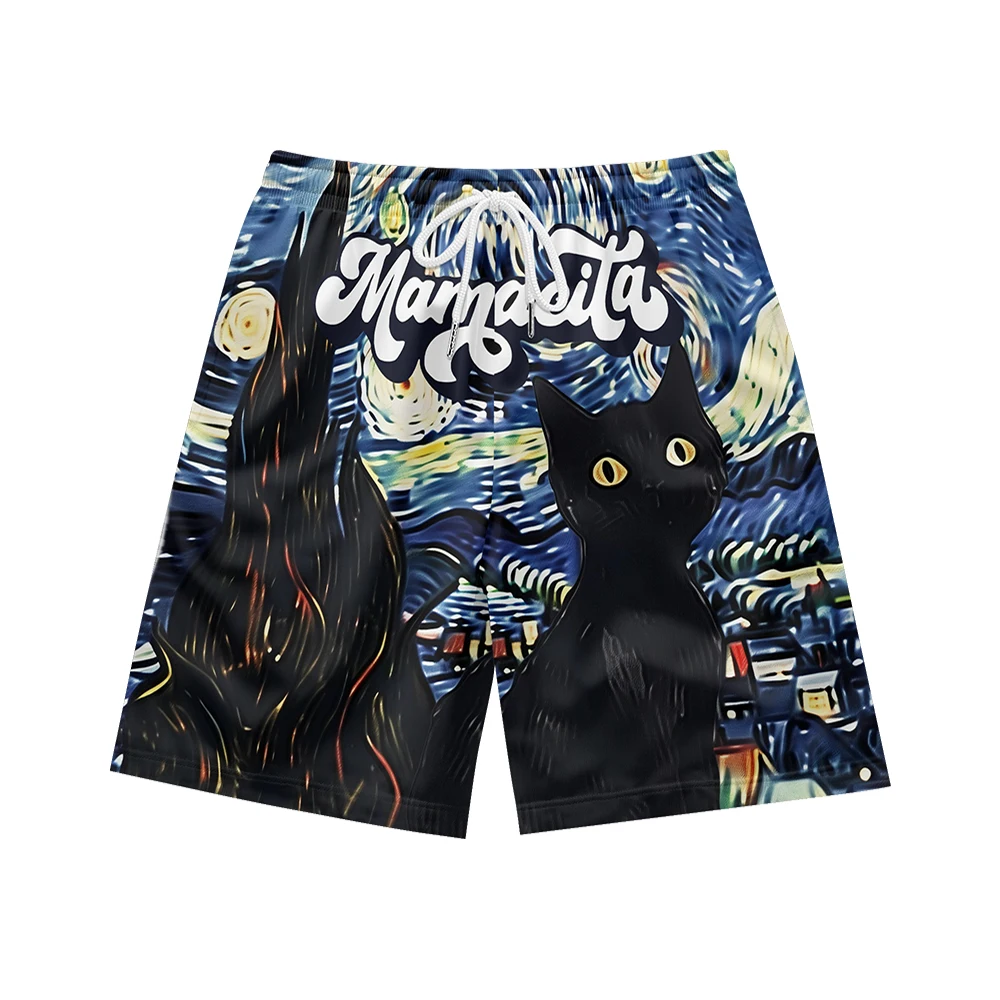 100% Polyester All Over Printing Custom Men's Shorts Summer Men Anime Shorts pantalones casuales Cat print