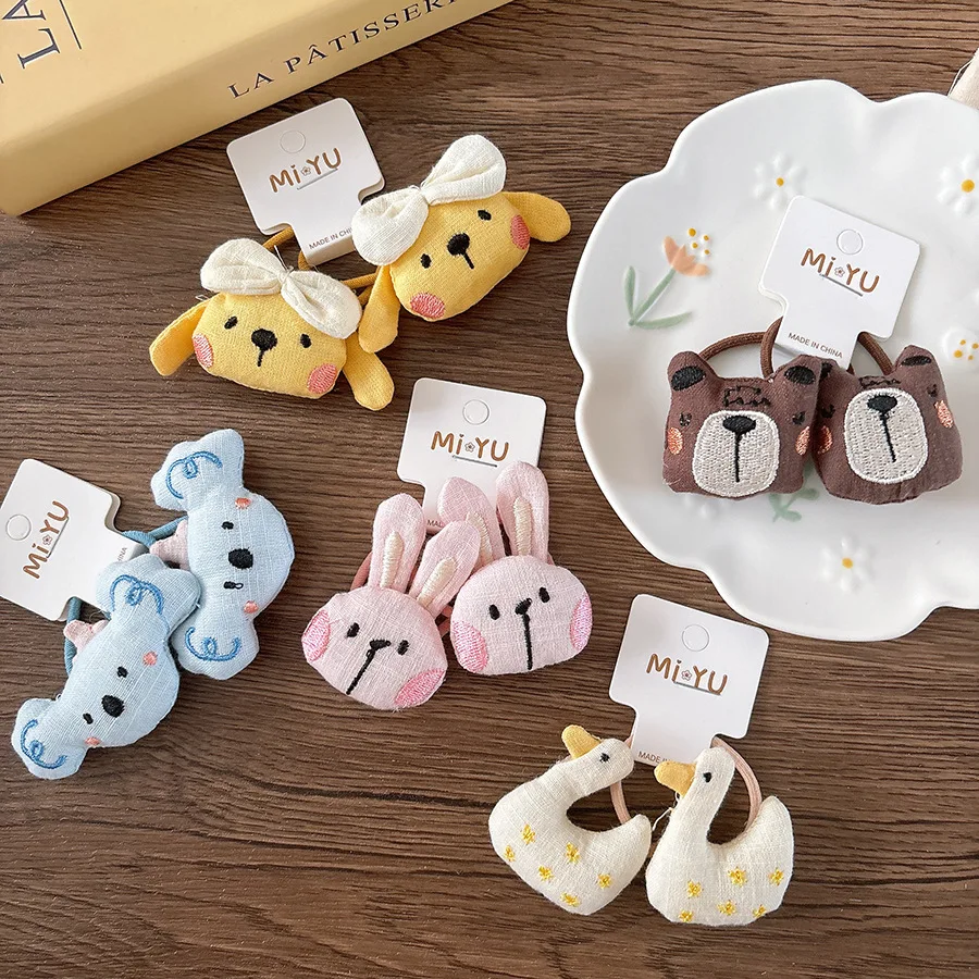 Nette Cartoon Ente Elastische Haarband Stickerei Hase Haar Seil Krawatte Gummiband Scrunchies Pferdeschwanz Halter Mädchen Haar Zubehör
