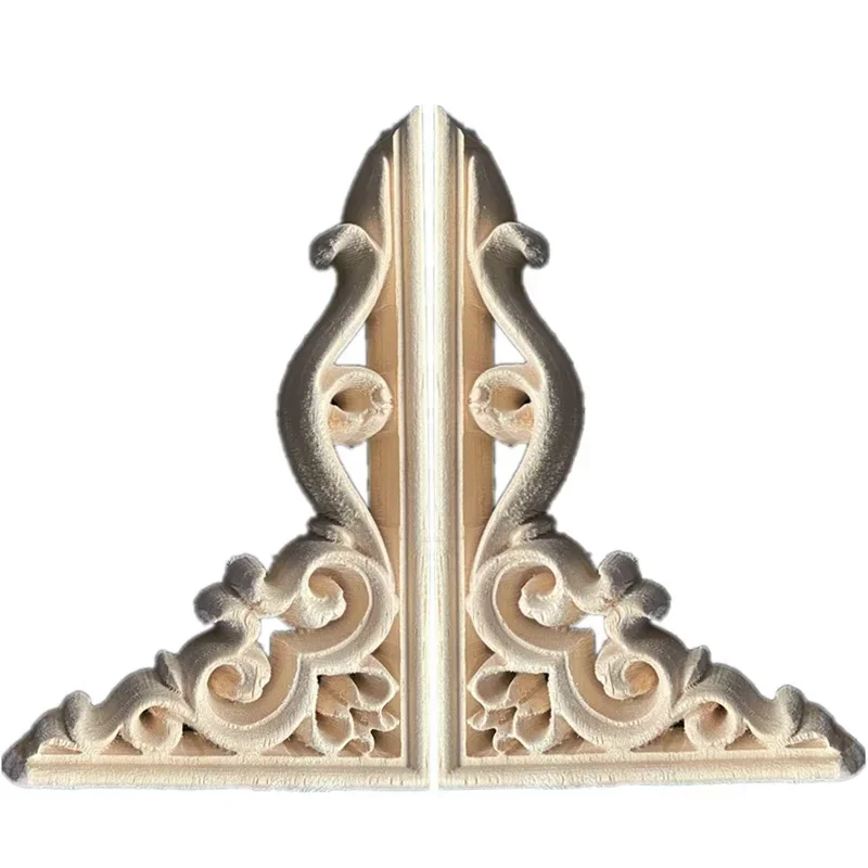 2PCS 13cm Woodcarving Decal Wood Carved Wooden Crafts Corner Appliques Frame Wall Door Furniture Decorative Wood Veneer