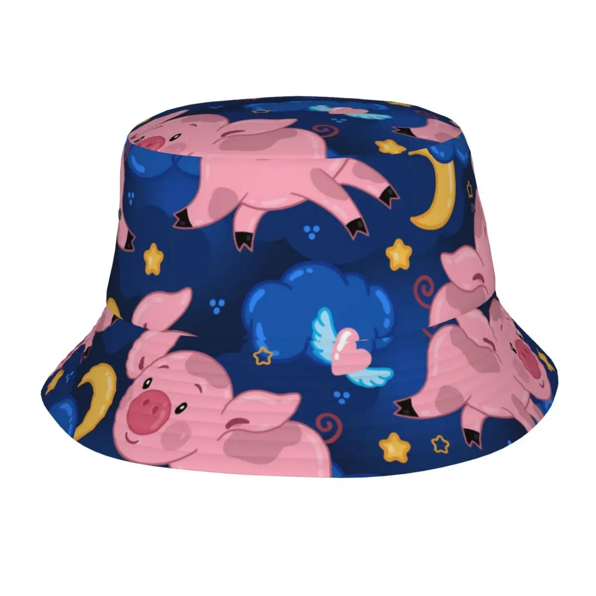 Fisherman Hat Bob Cap Cute Pigs Night Sky With Moon Clouds And Stars Pattern Hip Hop Gorros Panama Windproof outdoor Bucket Hat