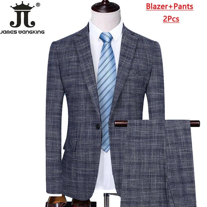 Blazer Vest Pants  Boutique Plaid Men\'s Formal Groom Wedding Dress Slim Suit 3Pcs or 2Pcs Men\'s Casual Business Suit Tuxedo