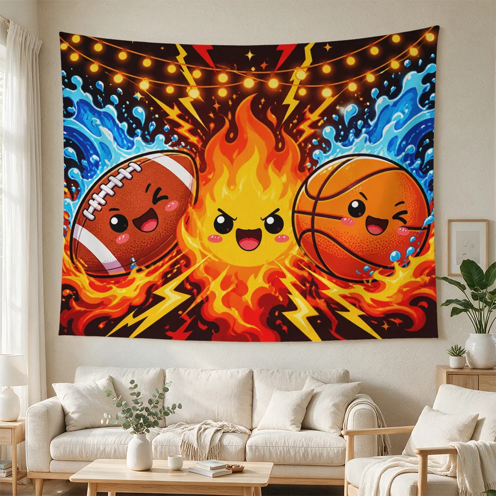 Sports Theme Championship Football Basketball Banner Wall Hanging Decor for Game Room Man Cave Sports Fan Gift