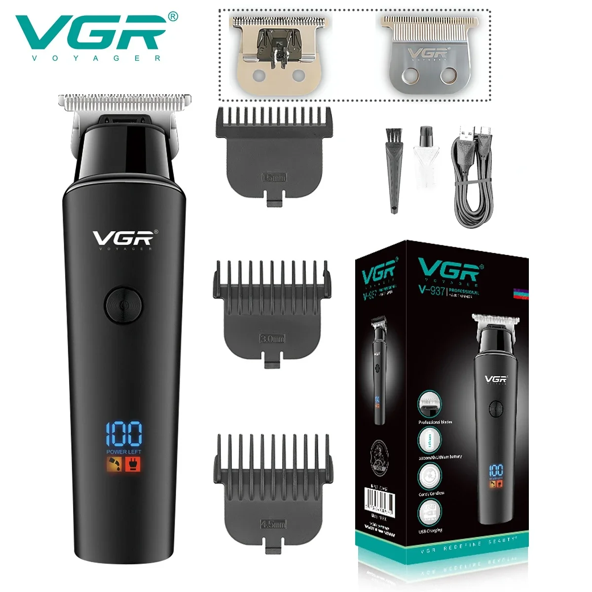 VGR Hair Trimmer Professional Hair Clipper Cordless Hair Cutting Machine Rechargeable Haircut Electric Clipper for Men V-937