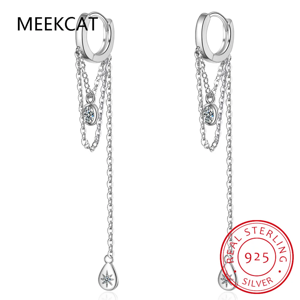 925 ayar gümüş çift katmanlı uzun püskül kulak tokaları zirkon Waterdrop kolye Hoop küpe kadınlar için zarif takı hediye
