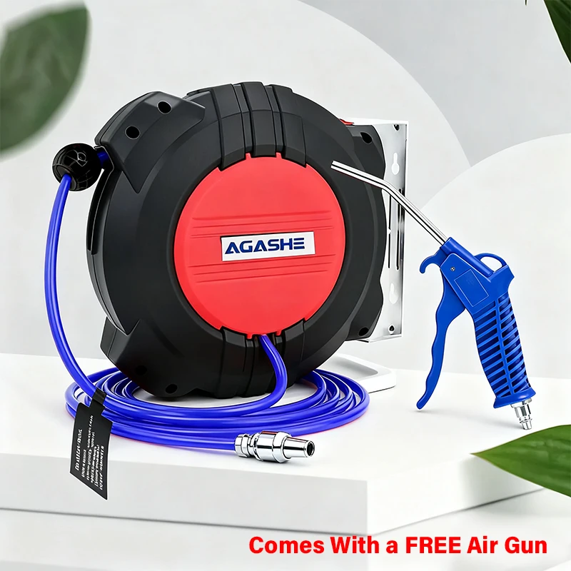 Auto-Retractable Air Hose Reel - Auto-Rewind & 180° Rotation, 8*5mm, 32.8 Feet Polyurethane Braided Hose (Included)