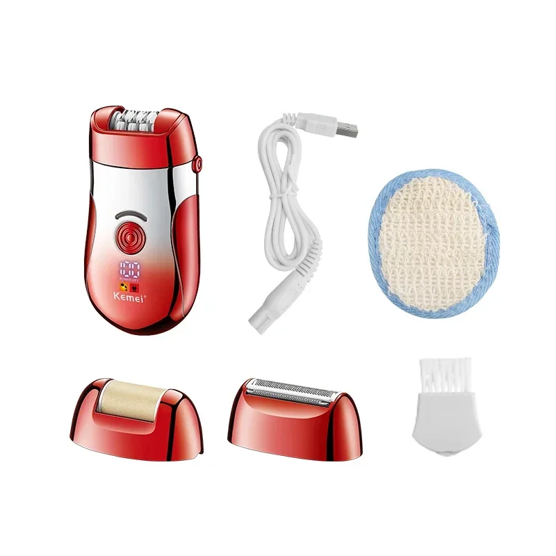 Kemei Km-908A Woman Hair Remover Razor Usb Rechargeable 3 In 1 Women Hair Removal Electric Razor For Hair Removal