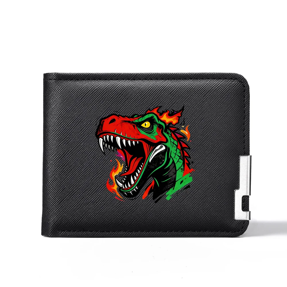 Fashionable Men's Wallet With Flame Dinosaur Pattern, Short Style, Multi-Functional, Card Holder, Portable Men's Wallet