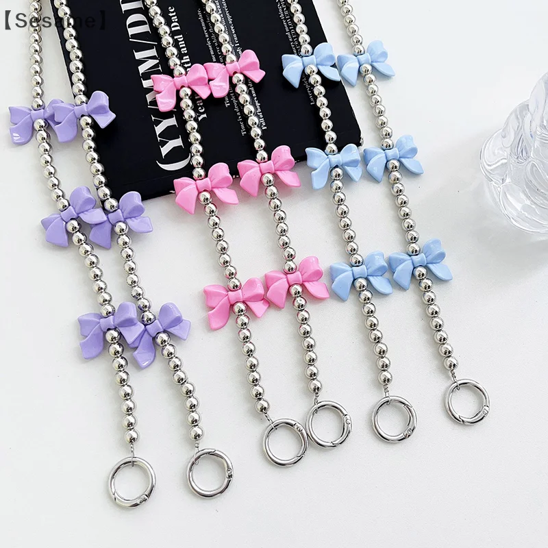 Universal Bownot Beaded Crossbody Phone Case Anti-lost Phone Long Chain Bag Hanging Rope Keychain