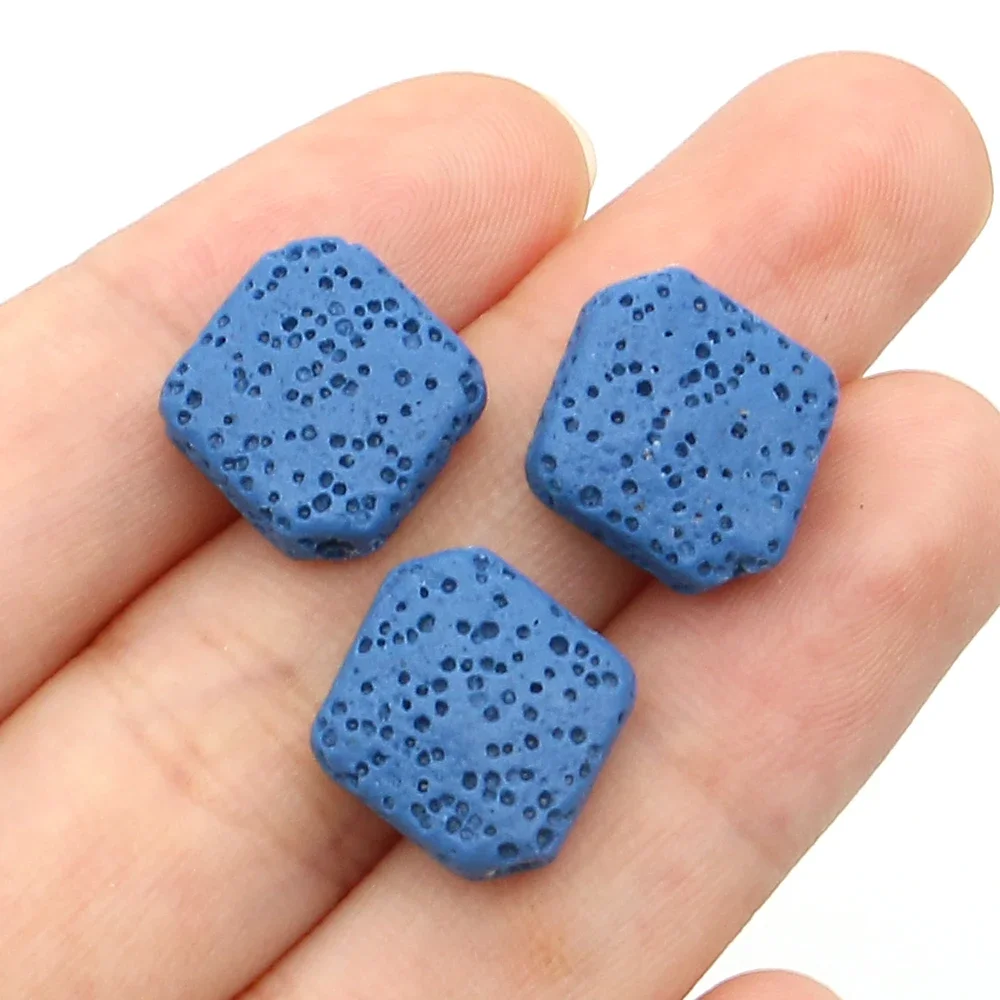 14x14mm Rhombus Natural Stone Bead Colorful Volcanic Rock Diagonal Perforation Loose Bead DIY Trendy Necklace Bracelet Accessory