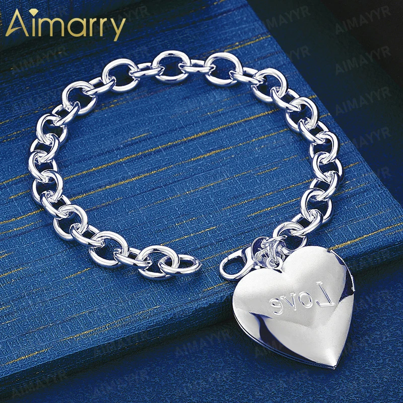 925 Sterling Silver Heart-shaped LOVE Engraved Bracelet for Women's Parties Banquets Weddings High-quality Fashion Jewelry