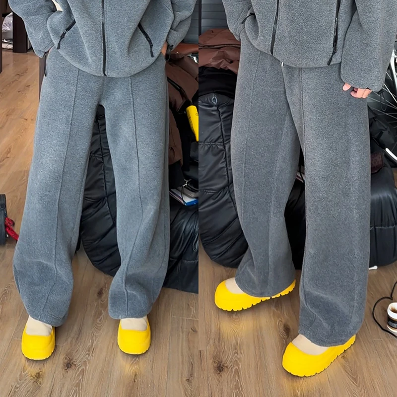 أطقم رجالية شتوية كاجوال من الصوف للأنشطة الخارجية، طقم من قطعتين بلون واحد، جاكيت بسحاب وبنطلون بتصميم عتيق، أطقم رياضية رجالية