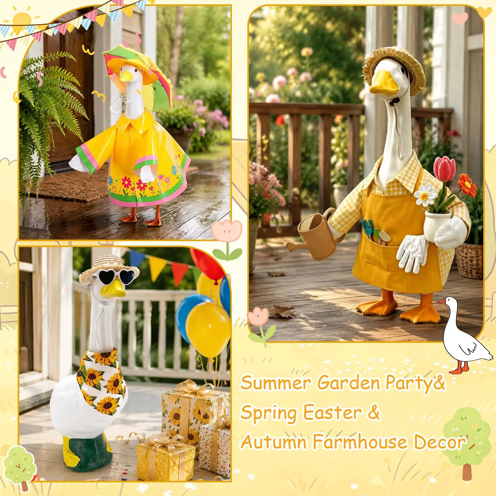 Porch Goose Clothes Garden Country Style Outfit Raincoat Gardener Costume With Umbrella for 23 Inch Cement Goose Statue Yard Courtyard Lawn Decoration