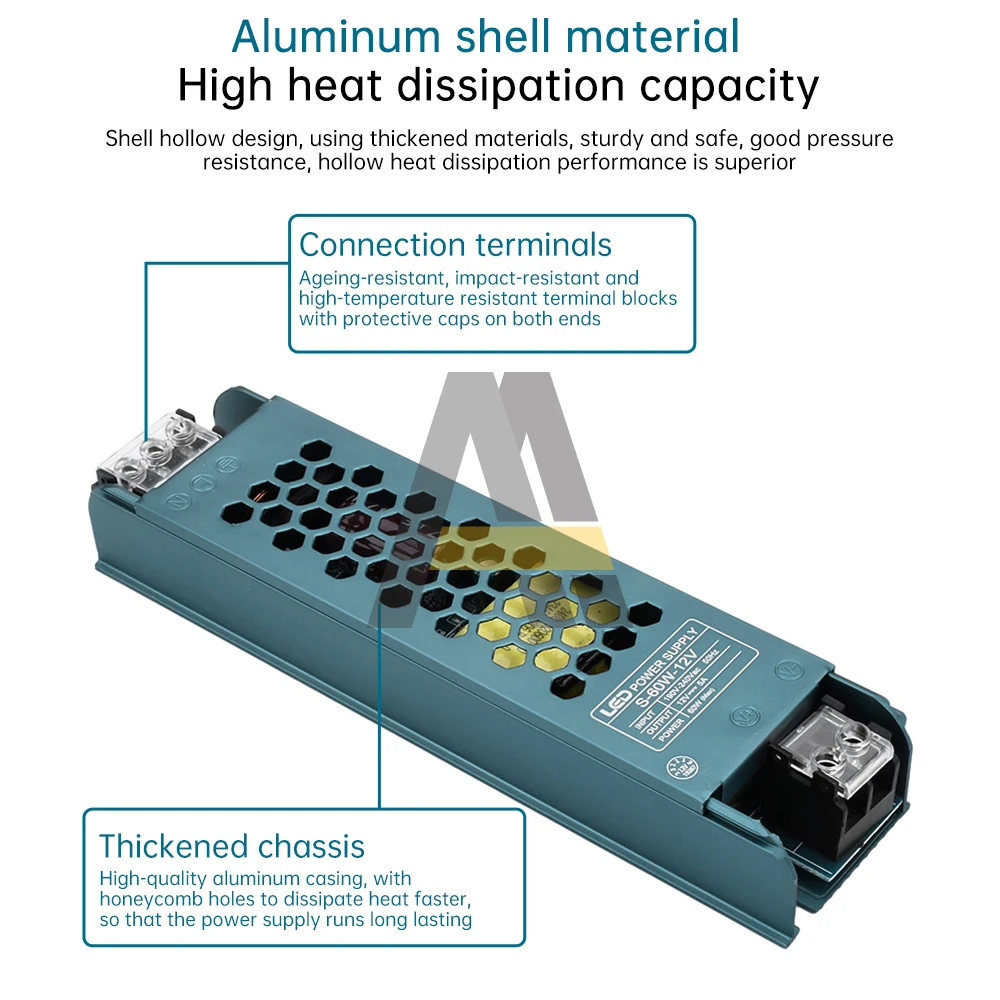 Transformadores de iluminación ultradelgados, convertidores de 220V a 12V CC, 60W, 100W, controladores LED, transformador de CA/CC para luces LED con interior para el hogar