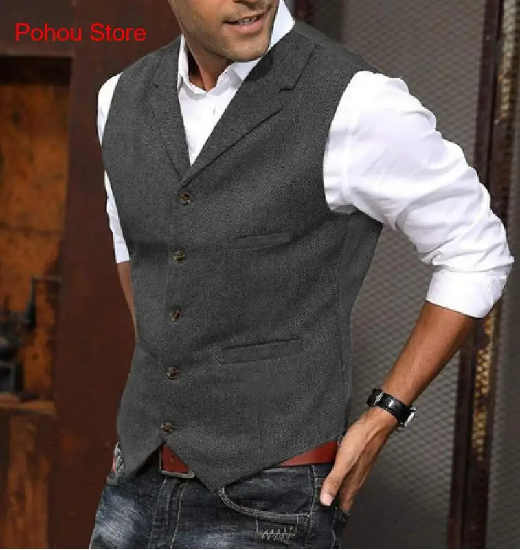 Chaleco informal para hombre, color marrón, plateado, ajustado, con cuello en V, para fiesta escolar, chaleco verde para banquete de boda, discoteca