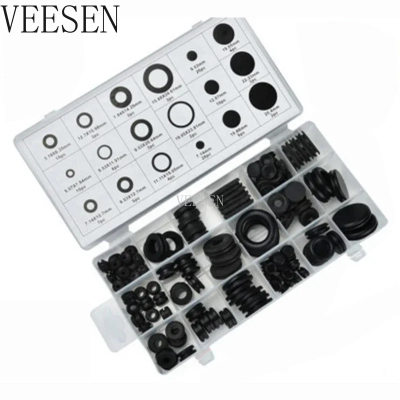 125 Pieces Rubber Grommet Assortment Kit Electrical Conductor Gasket Ring Set for Wire Plug and Cable