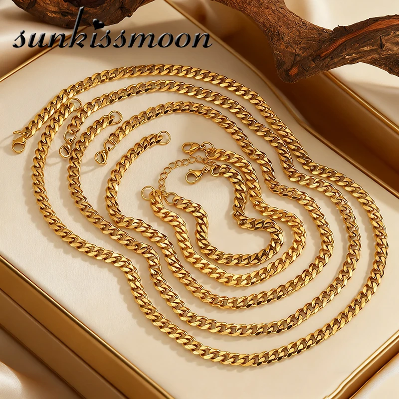 

Sunkissmoon Stainless Steel 3mm/5mm/7mm Width Cuban Chain Necklace Fashion Men's Women's Jewelry Durable Hip Hop Style Necklaces