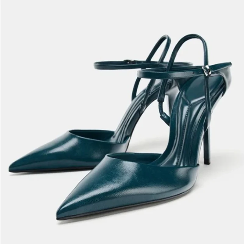 

Designer Ankle Strap High Heels for Women Sexy Patent Leather Pointed Toe Stiletto Sandals Elegant Slingback Party Dress Shoes