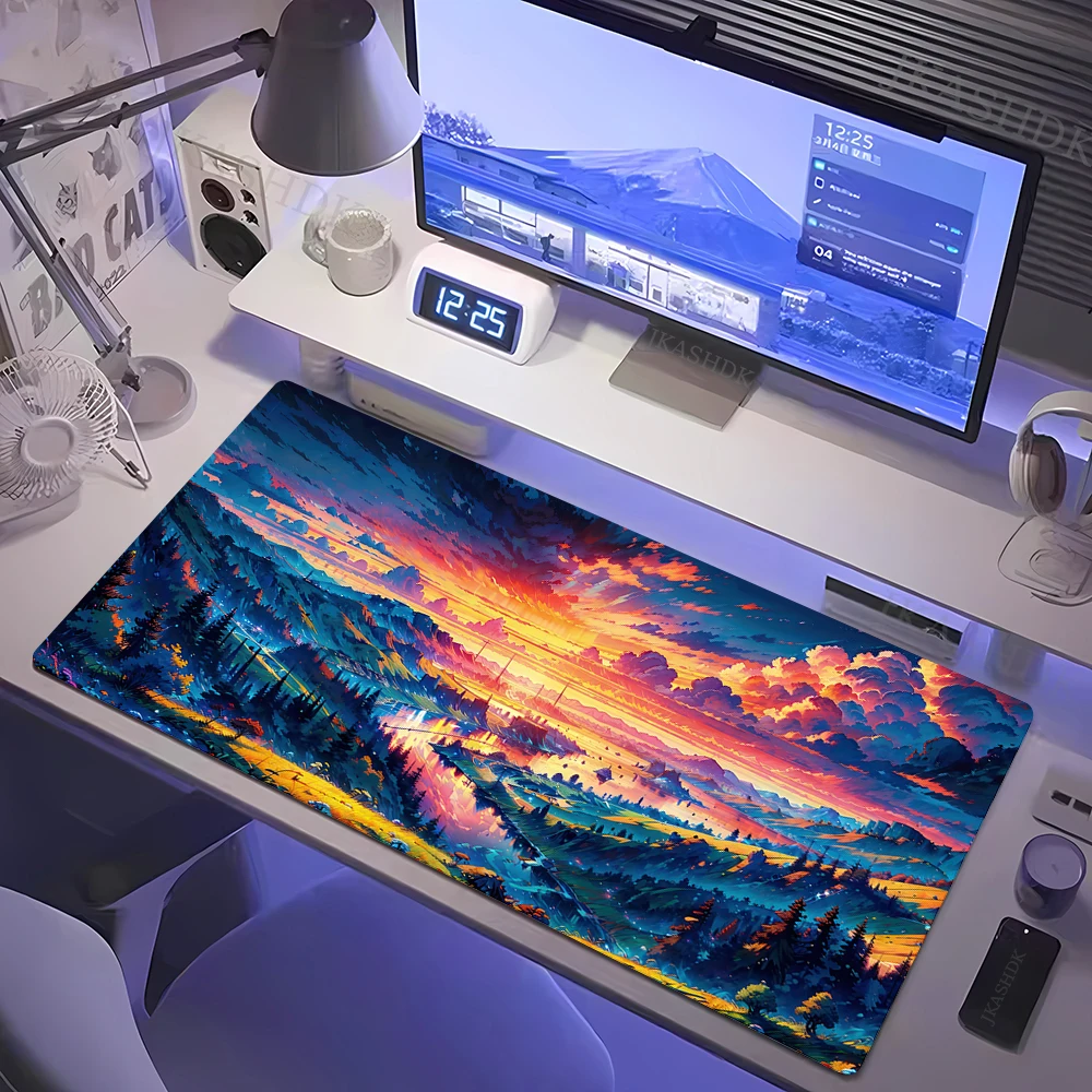 Tapis de souris XXL avec paysage de coucher de soleil, tapis de bureau en caoutchouc antidérapant, accessoires pour ordinateur, tapis de jeu pour clavier