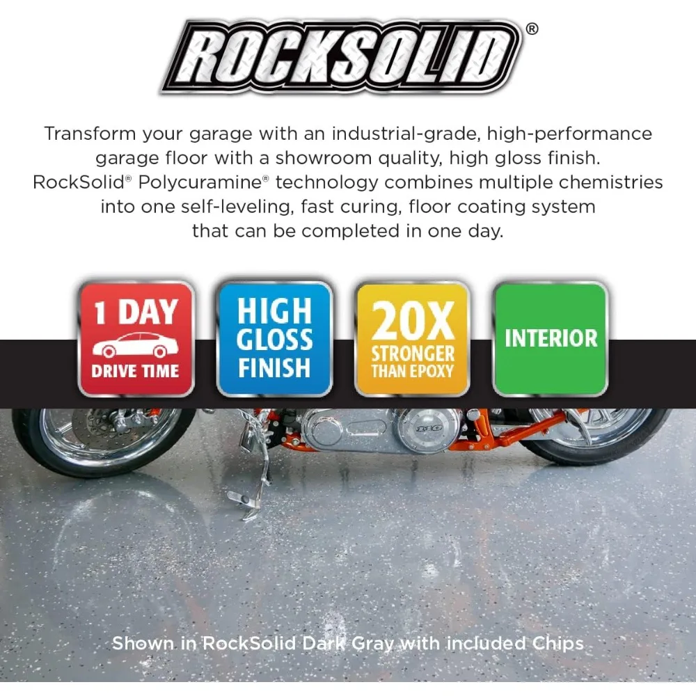 أطقم المطاعم 381086 طلاء أرضية جراج من البولي كورامين RockSolid، طقم سيارة واحد، رمادي حديث عالي اللمعان