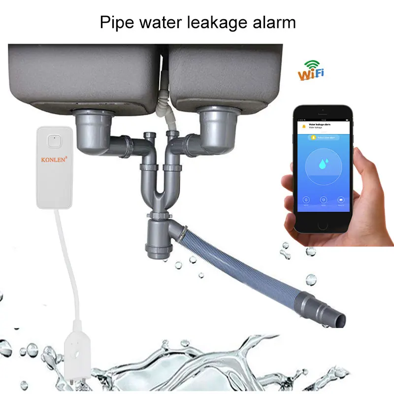 WIFI Water Leak Sensor Flood Leakage Level Buzzer Alarm Detector Tank Bathroom Overflow Home Protection Tuya Smart Life Alert