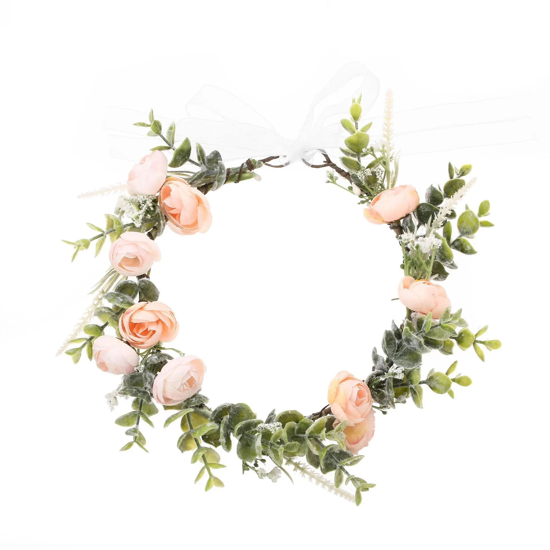 Women Rose Floral Crown Hair Wreath Leave Flower Headband with Adjustable Ribbon Floral Wedding Garland Festivals Photo Props