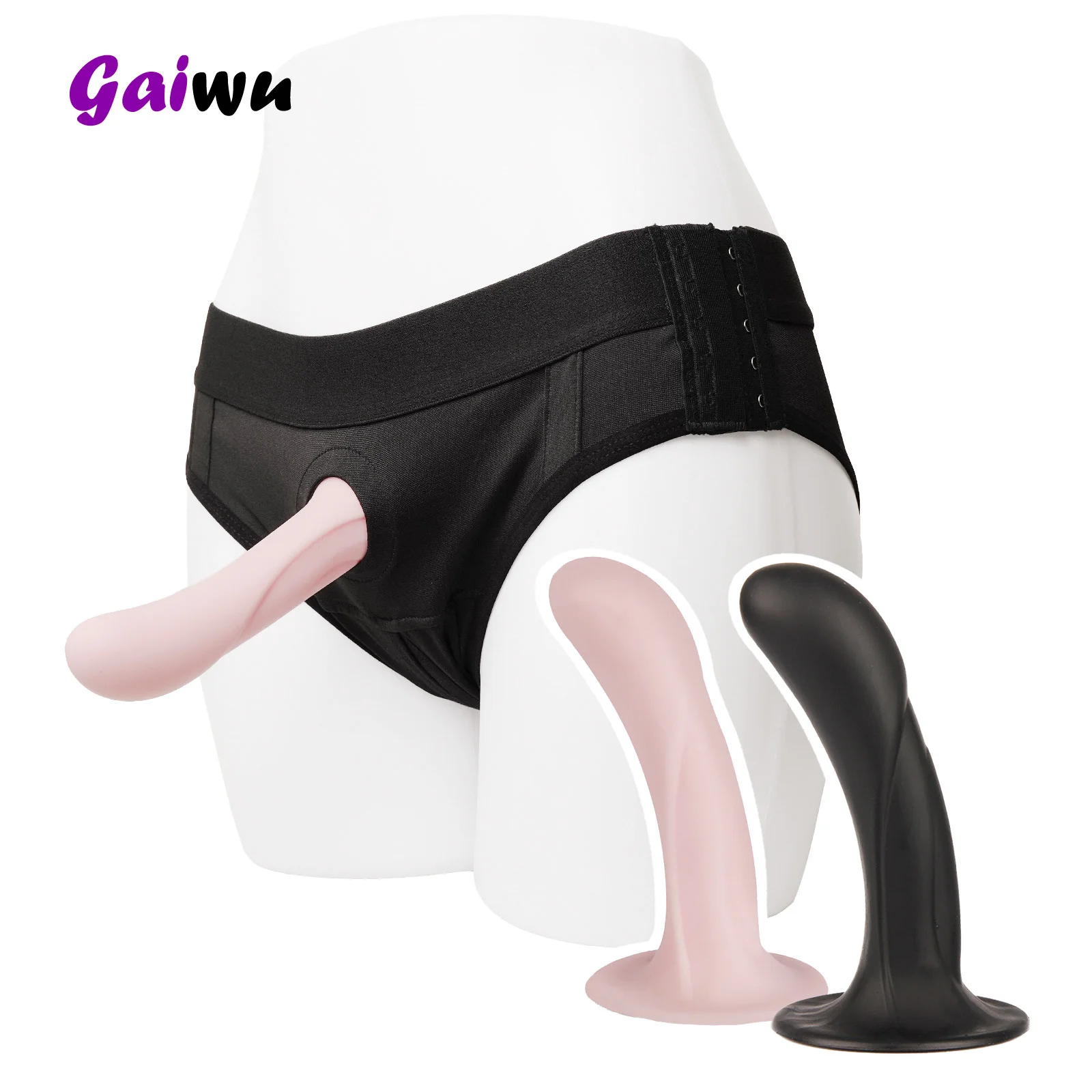 GAIWU Wearable Strap-on Dildo Silicone Fake Penis with Powerful Suction Cup Soft Anal Plug for Man & Women Pink Black S/M