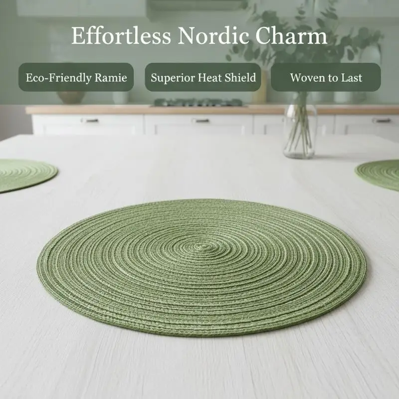 Round Woven Placemats Boho Style Heat Resistant Non Slip Washable Mats for Dining Table Home Party Gathering