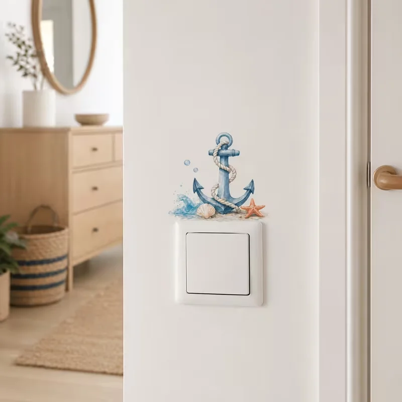 1 piece, waterproof self-adhesive PVC, cute boat anchor pattern with starfish and shells, tear and paste, home decoration