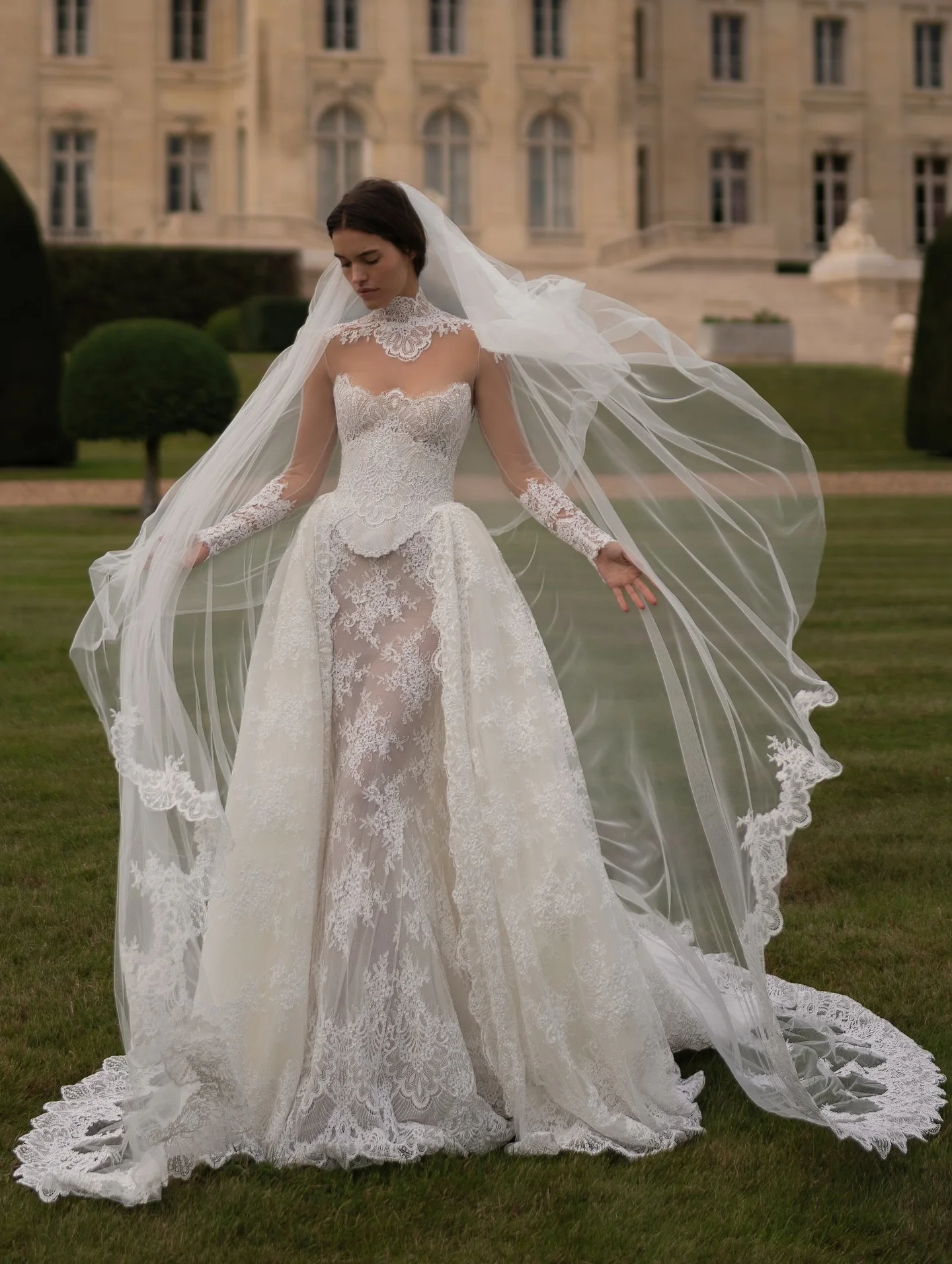 Lace Wedding Dress Vestido De Novia Corte Sirena Falda Desmontable Long Sleeve Sencillo Y Elegante Vestidos Alta Costura Bride
