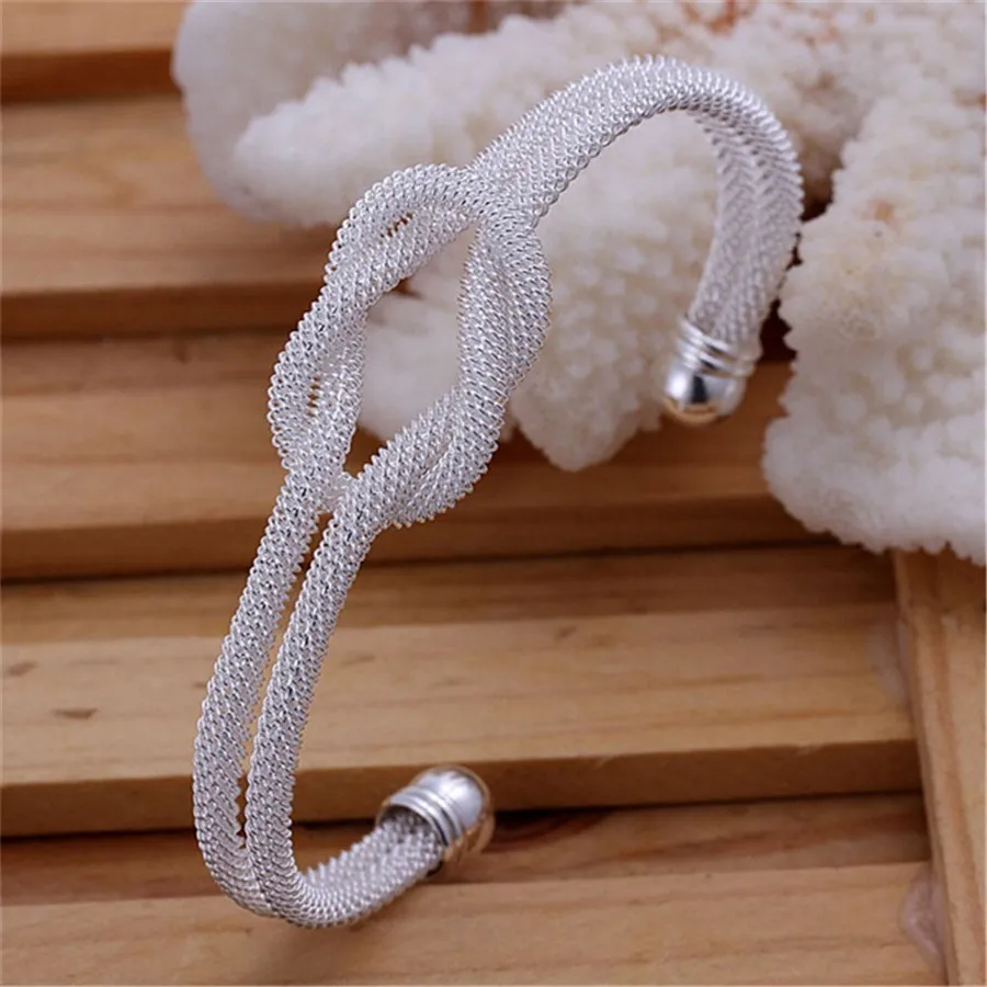 Fashion Charms For Women Men Christmas Gifts Specials 925 Sterling Silver  Jewelry  Simple Women Mesh Bangle Bracelet Jewelry