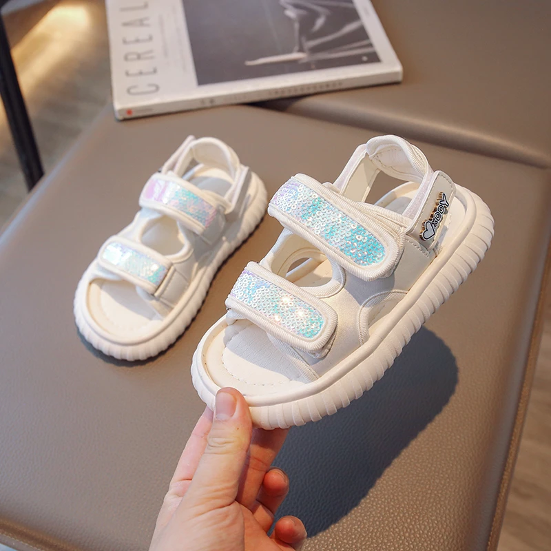 Meisjes Sport Sandalen Kinderen Pailletten Prinsessenschoenen Slip-On Adembenemende Kinderen Zomer Strandschoenen Antislip Shine Casual 2023 Nieuw