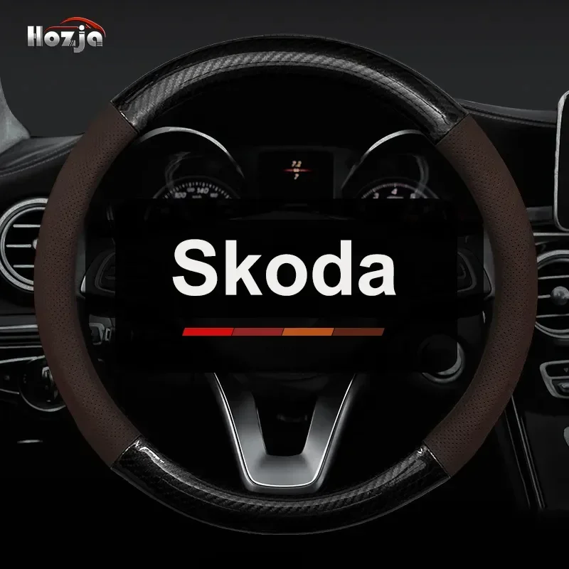 Leather Car Steering Wheel Cover for Skoda Kamiq Kodiaq Scala Superb Octavia 2022 2023 2024 2025 Auto Interior Accessories