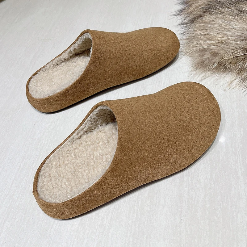 

Женские туфли-лодочки на плоской подошве, пушистые тапочки, домашняя короткая плюшевая обувь, женские сандалии, зима 2025 г., повседневные шлепанцы с открытой пяткой, Mujer Shoes