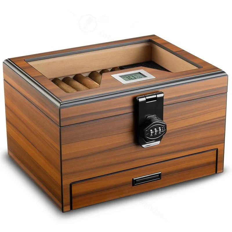 Cigar Password Lock Cigar Moisturizing Box Double Layer Large Capacity Cedar Wood Inner Lining High Perspective Window Cigar Box