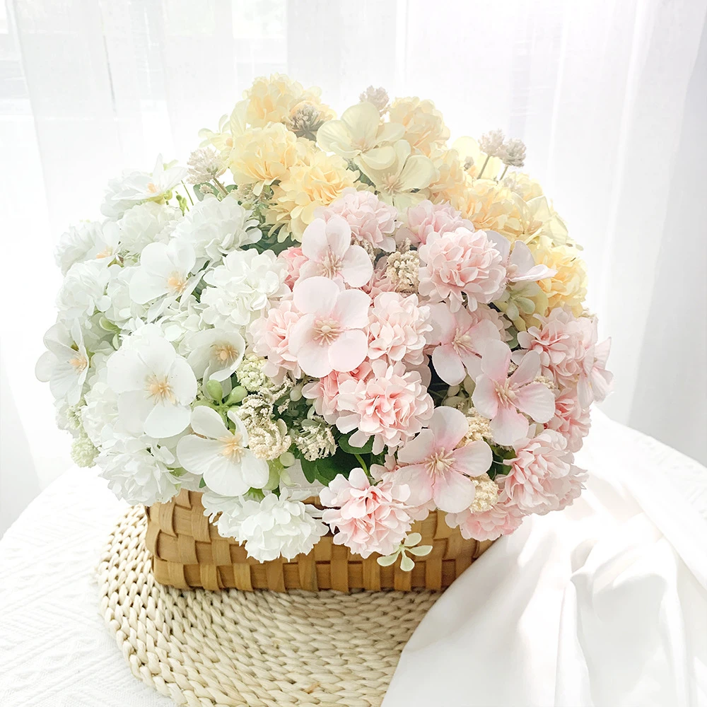 Artificial Silk Fake Flower Mini Ball Chrysanthemum Bouquet Wedding Photography Props Home Living Room Garden Desktop Decoration