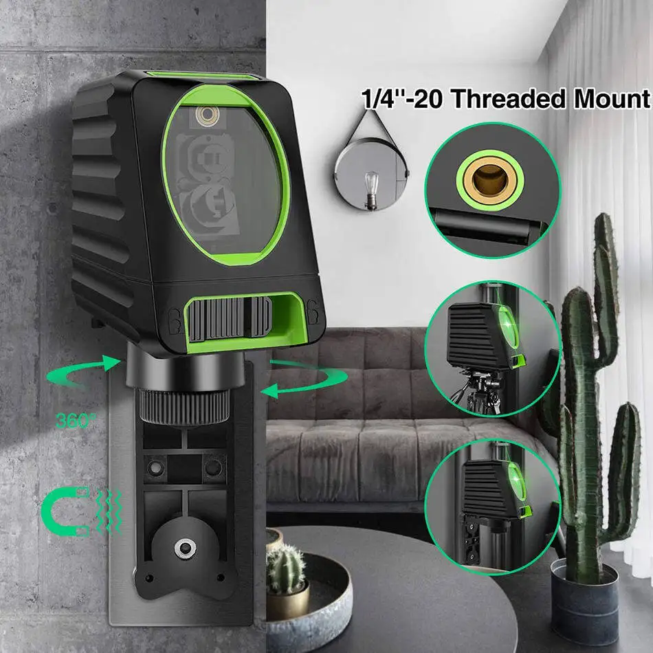 Huepar  BOX-1G 150ft/45m Cross Line Laser Level 2 Lines Self Leveling Vertical & Horizontal Green Beams for Outdoor