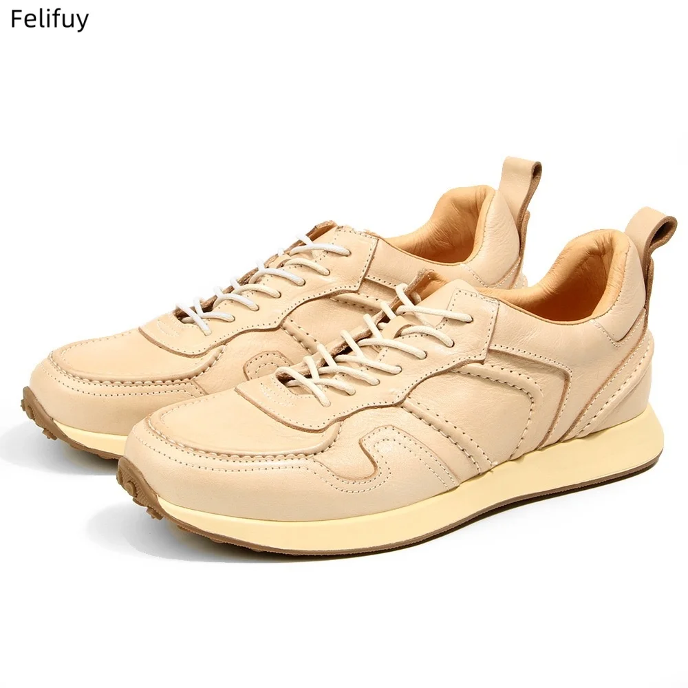 Washed Horse Genuine Leather Running Sports Men's Casual Shoes Genuine Leather Retro Distressed Comfortable Men's Flat Shoes