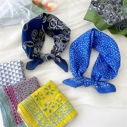 55*55cm Cotton Linen HairScarf Bandana Floral Print Neckerchief Square Handkerchief Turban Neck Scarf Hair Accessories For Women