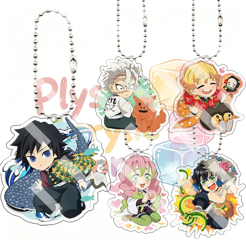 Anime Demon Slayer Cute Q Version Acrylic Keychain Tomioka Giyuu Sanemi Zenitsu Peripheral Homemade Accessory Chain Pendant Gift