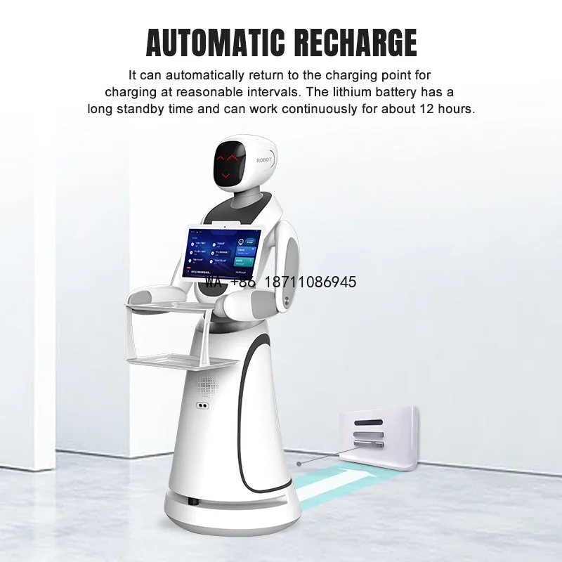 Efficient Dual Layer Tray Ultrasonic Sensor Voice Command Delivery Robot 40 Meter LiDAR Navigation 5KG Payload