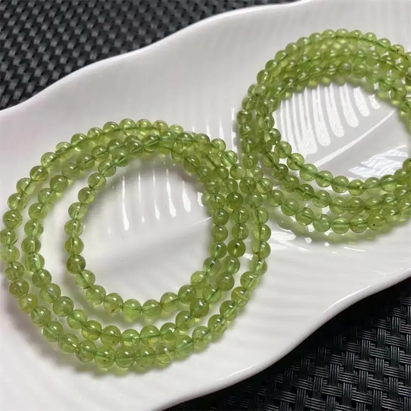 5.2MM Natural Peridot Triple Circle Bracelet Women Fashion Sweet Reiki Healing Energy Strand Girls Jewelry Gift 1PCS