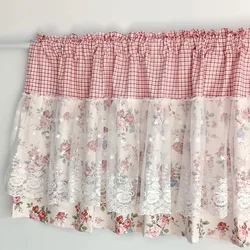 Korean Style Rod Pocket Lace Pastoral Flower Blackout Short Curtain Kitchen Bedroom Short Door Curtain Decoration Partition