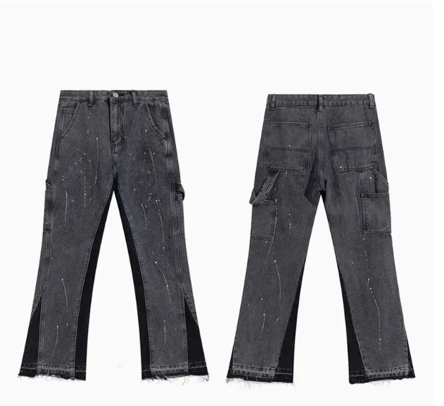 

Мужские рваные чернильные джинсы в стиле Vibe, свободные прямые уличные брюки, потертые джинсовые брюки, модная повседневная уличная одежда