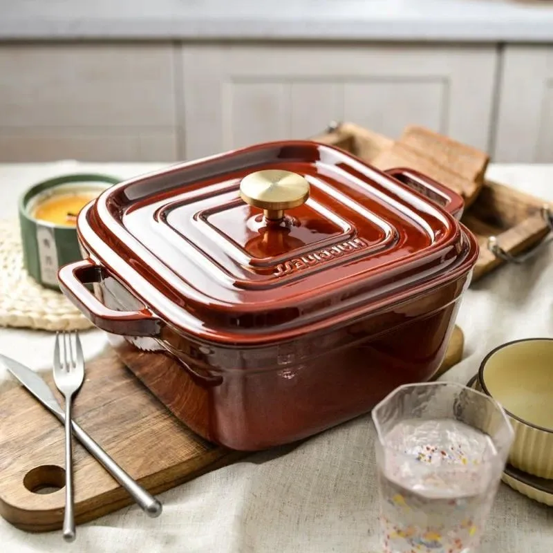 For  24cm Square Enamel Pot Thickened Household Double Ear Stew Pot Hot Pot Large Capacity Soup
