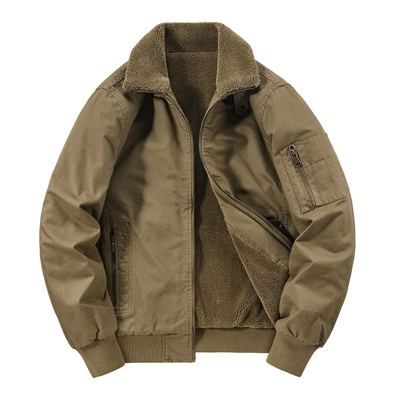 Men Fashion Fleece Bomber Jackets Male Cotton Thicker Warm Parkas Cargo Jackets Man Multi-pockets Casual Tooling Coats Size 4XL